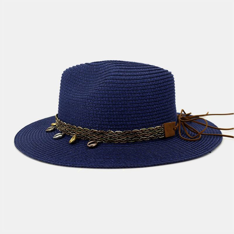 Unisex Krem Przeciwsłoneczny Travel Beach Sun Hat Elegancki Seaside Wide Brim Jazz Hat Słomkowy Kapelusz