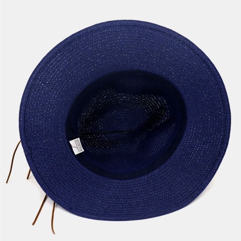 Unisex Krem Przeciwsłoneczny Travel Beach Sun Hat Elegancki Seaside Wide Brim Jazz Hat Słomkowy Kapelusz