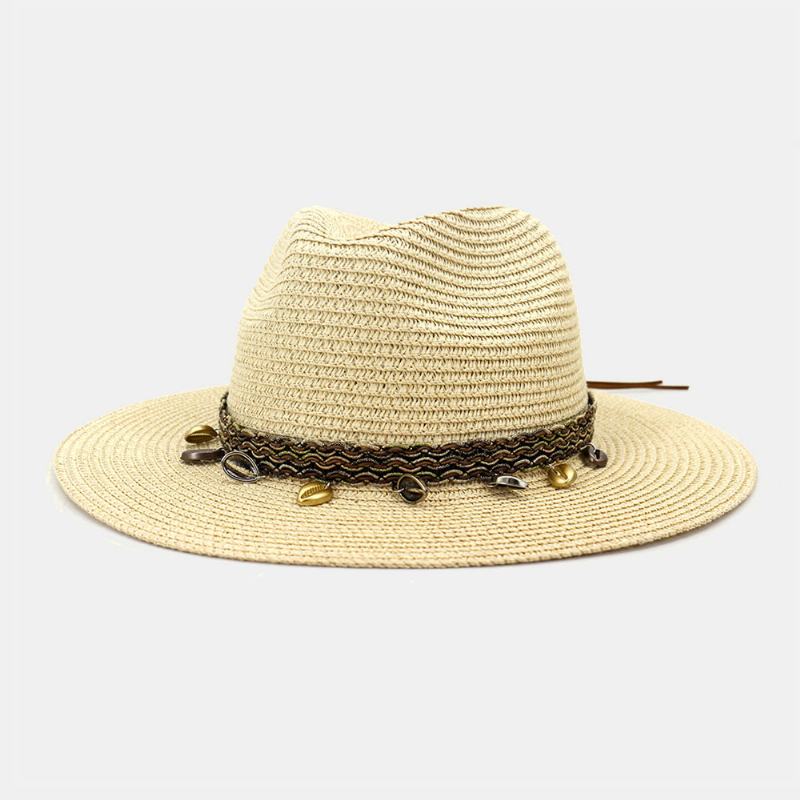 Unisex Krem Przeciwsłoneczny Travel Beach Sun Hat Elegancki Seaside Wide Brim Jazz Hat Słomkowy Kapelusz