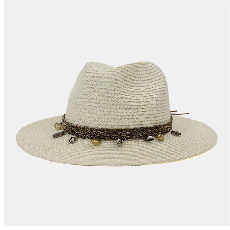 Unisex Krem Przeciwsłoneczny Travel Beach Sun Hat Elegancki Seaside Wide Brim Jazz Hat Słomkowy Kapelusz
