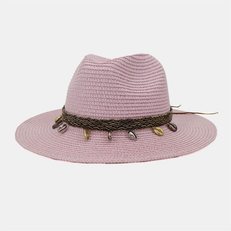 Unisex Krem Przeciwsłoneczny Travel Beach Sun Hat Elegancki Seaside Wide Brim Jazz Hat Słomkowy Kapelusz