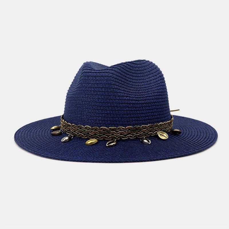 Unisex Krem Przeciwsłoneczny Travel Beach Sun Hat Elegancki Seaside Wide Brim Jazz Hat Słomkowy Kapelusz