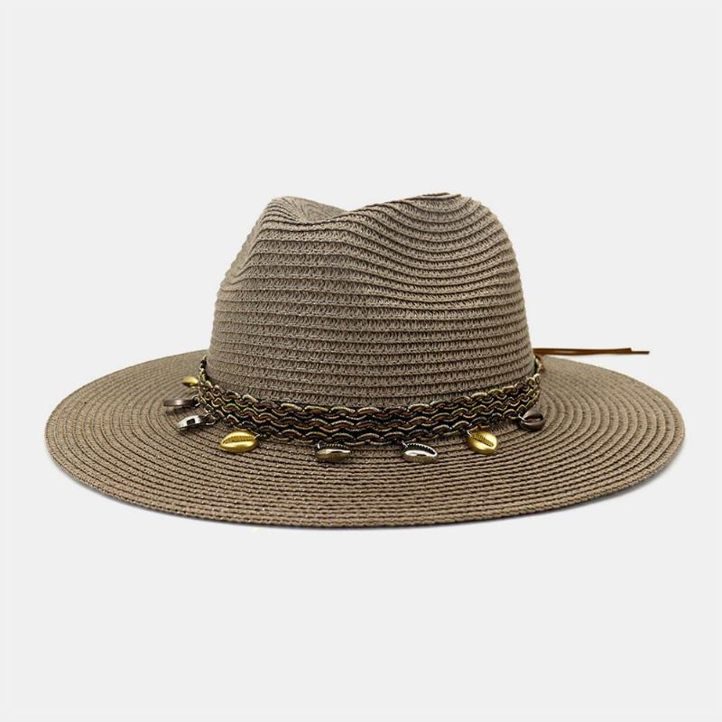 Unisex Krem Przeciwsłoneczny Travel Beach Sun Hat Elegancki Seaside Wide Brim Jazz Hat Słomkowy Kapelusz