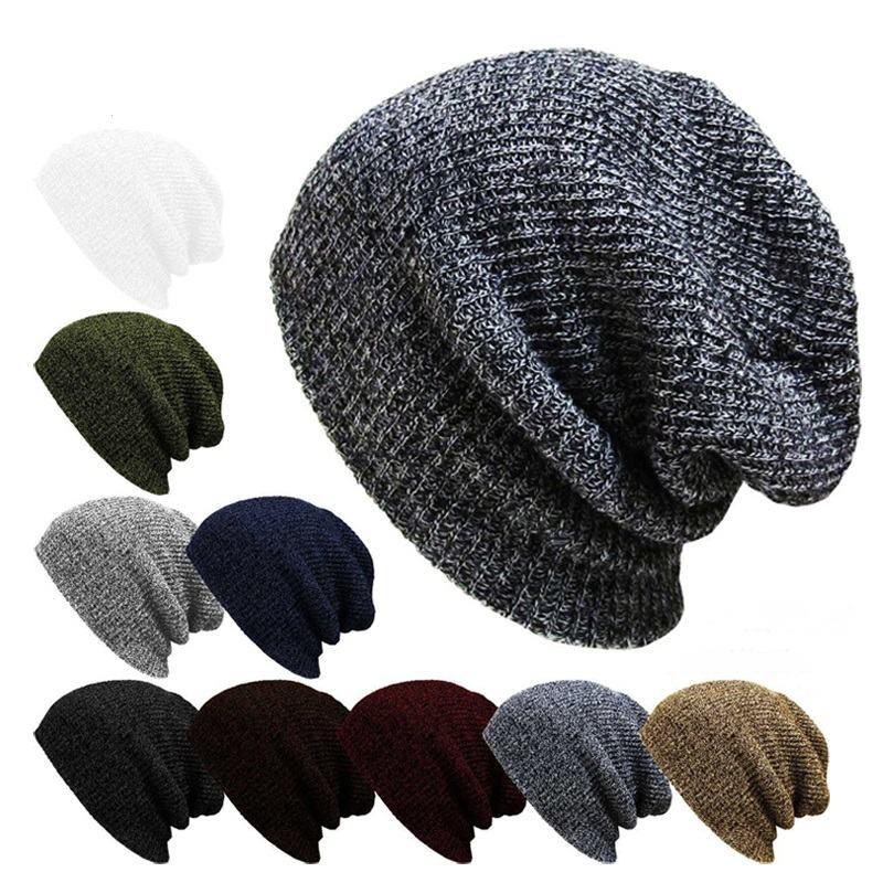 Unisex Mężczyźni Kobiety Stripe Dzianinowa CZapka Beanie Pure Color Elastyczna Zimowa Ciepła CZapka