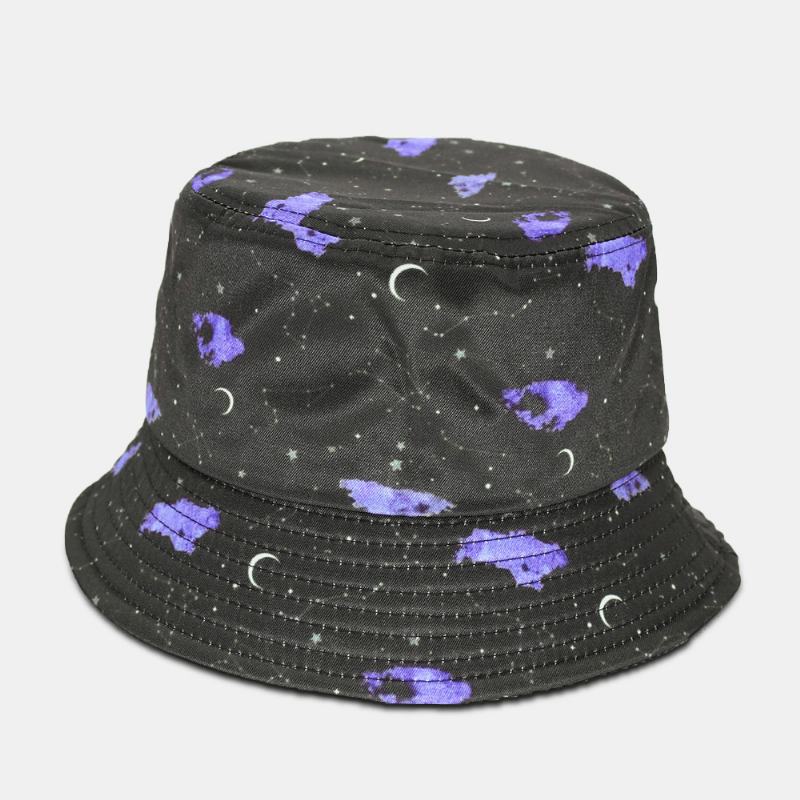 Unisex Moon Starry Sky Drukowanie Bucket Hat Szerokim Rondem Kapelusz Przeciwsłoneczny Na Zewnątrz