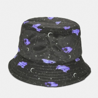 Unisex Moon Starry Sky Drukowanie Bucket Hat Szerokim Rondem Kapelusz Przeciwsłoneczny Na Zewnątrz