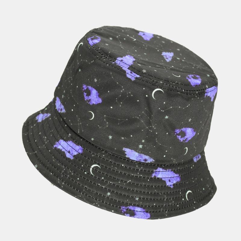Unisex Moon Starry Sky Drukowanie Bucket Hat Szerokim Rondem Kapelusz Przeciwsłoneczny Na Zewnątrz