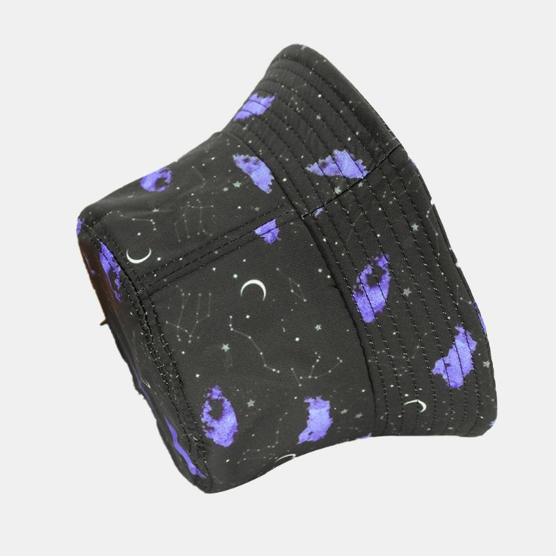 Unisex Moon Starry Sky Drukowanie Bucket Hat Szerokim Rondem Kapelusz Przeciwsłoneczny Na Zewnątrz