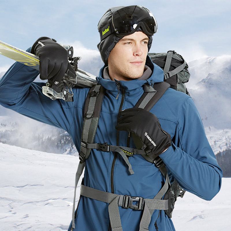 Unisex Outdoor Sports Plus Aksamitne Zagęszczenie Wiatroszczelna Ochrona Przed Zimnem Ciepłe Rękawice Z Zamkiem Dotykowym Do Jazdy Na Zimę Alpinizm Rękawice Narciarskie