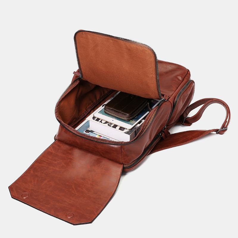 Unisex Plecak Wielofunkcyjny O Dużej Pojemności Retro Pu Leather Shoe Position Multi-pocket 14-calowa Torba Na Laptopa