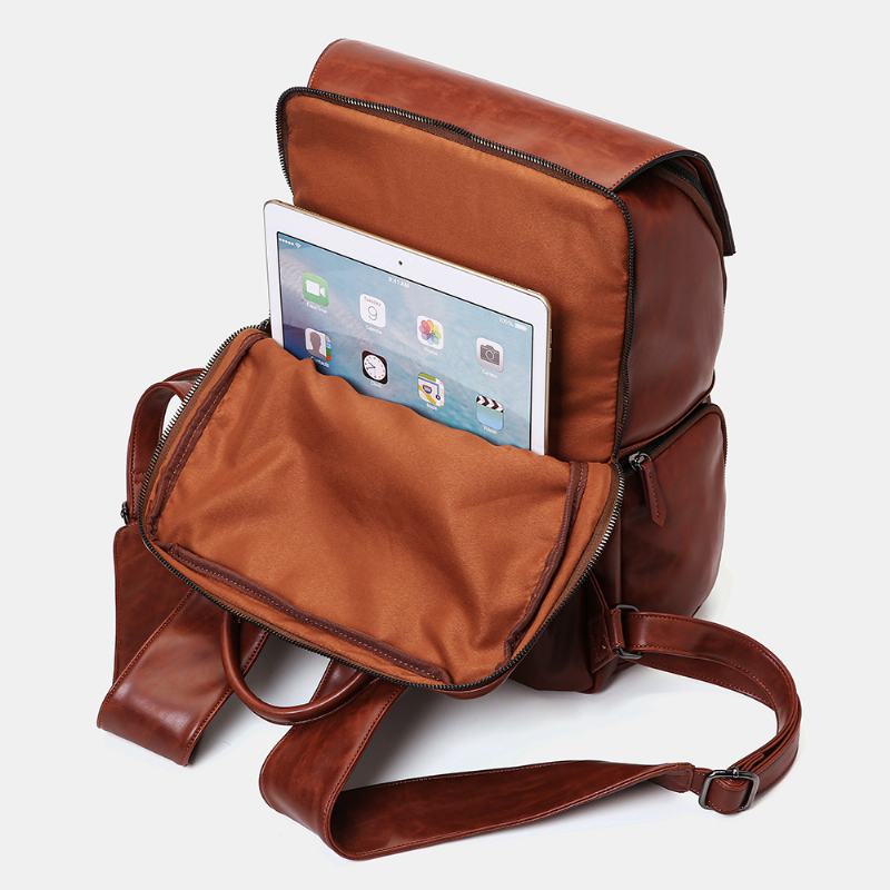 Unisex Plecak Wielofunkcyjny O Dużej Pojemności Retro Pu Leather Shoe Position Multi-pocket 14-calowa Torba Na Laptopa