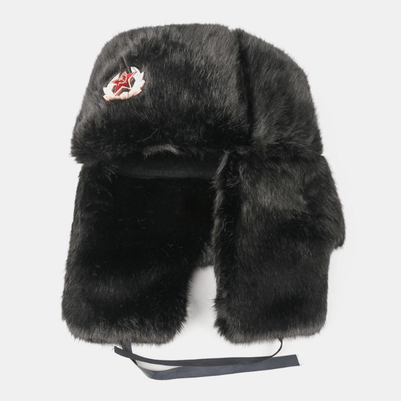 Unisex Plus Aksamitna Sowiecka Odznaka Ciepła Wiatroszczelna Ochrona Nauszników Outdoor Trapper Hat Ushanka Hat