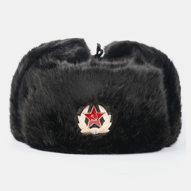 Unisex Plus Aksamitna Sowiecka Odznaka Ciepła Wiatroszczelna Ochrona Nauszników Outdoor Trapper Hat Ushanka Hat