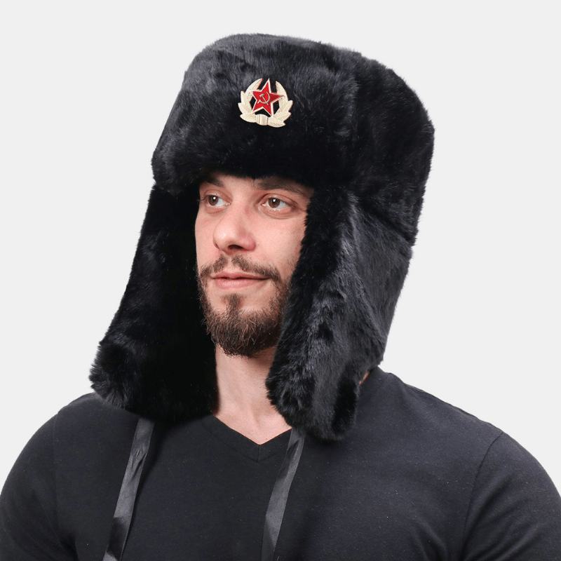 Unisex Plus Aksamitna Sowiecka Odznaka Ciepła Wiatroszczelna Ochrona Nauszników Outdoor Trapper Hat Ushanka Hat