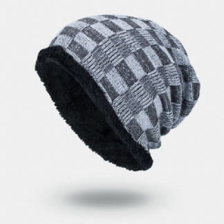 Unisex Pluszowa Zimowa Na Zewnątrz Plus Aksamitna Zagęścić Ciepły Kontrastujący Kolor Mały Kwadratowy Kapelusz Z Dzianiny Beanie Hat