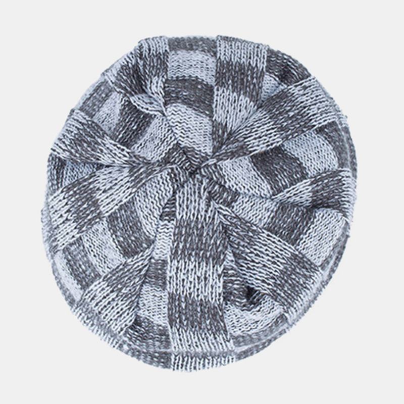 Unisex Pluszowa Zimowa Na Zewnątrz Plus Aksamitna Zagęścić Ciepły Kontrastujący Kolor Mały Kwadratowy Kapelusz Z Dzianiny Beanie Hat