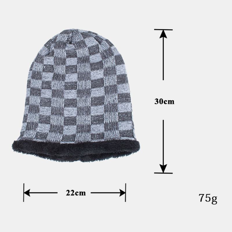 Unisex Pluszowa Zimowa Na Zewnątrz Plus Aksamitna Zagęścić Ciepły Kontrastujący Kolor Mały Kwadratowy Kapelusz Z Dzianiny Beanie Hat