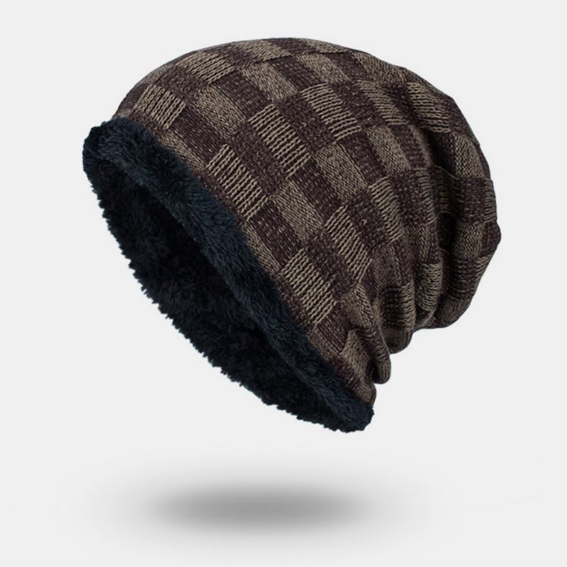 Unisex Pluszowa Zimowa Na Zewnątrz Plus Aksamitna Zagęścić Ciepły Kontrastujący Kolor Mały Kwadratowy Kapelusz Z Dzianiny Beanie Hat