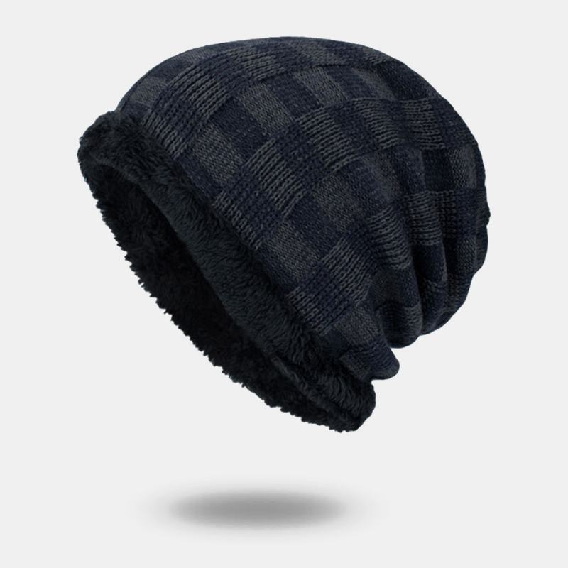 Unisex Pluszowa Zimowa Na Zewnątrz Plus Aksamitna Zagęścić Ciepły Kontrastujący Kolor Mały Kwadratowy Kapelusz Z Dzianiny Beanie Hat