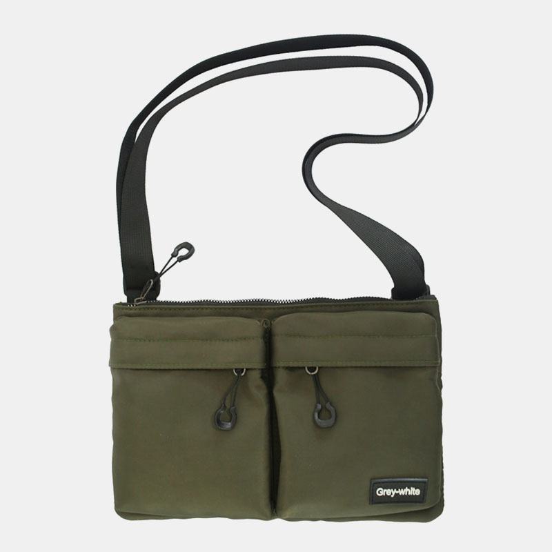 Unisex Podwójna Przednia Kieszeń Na Suwak Torby Crossbody Nylon Casual Prosta Odporna Na Zużycie Torba Na Ramię