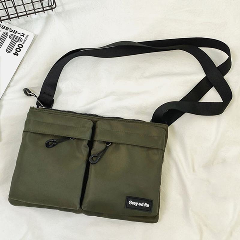 Unisex Podwójna Przednia Kieszeń Na Suwak Torby Crossbody Nylon Casual Prosta Odporna Na Zużycie Torba Na Ramię