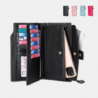 Unisex Prawdziwej Skóry Anti-theft Lychee Wzór 5.8 Cal Phone Bag Sprzęgła Portmonetka Multi-slot Posiadacz Karty Portfel