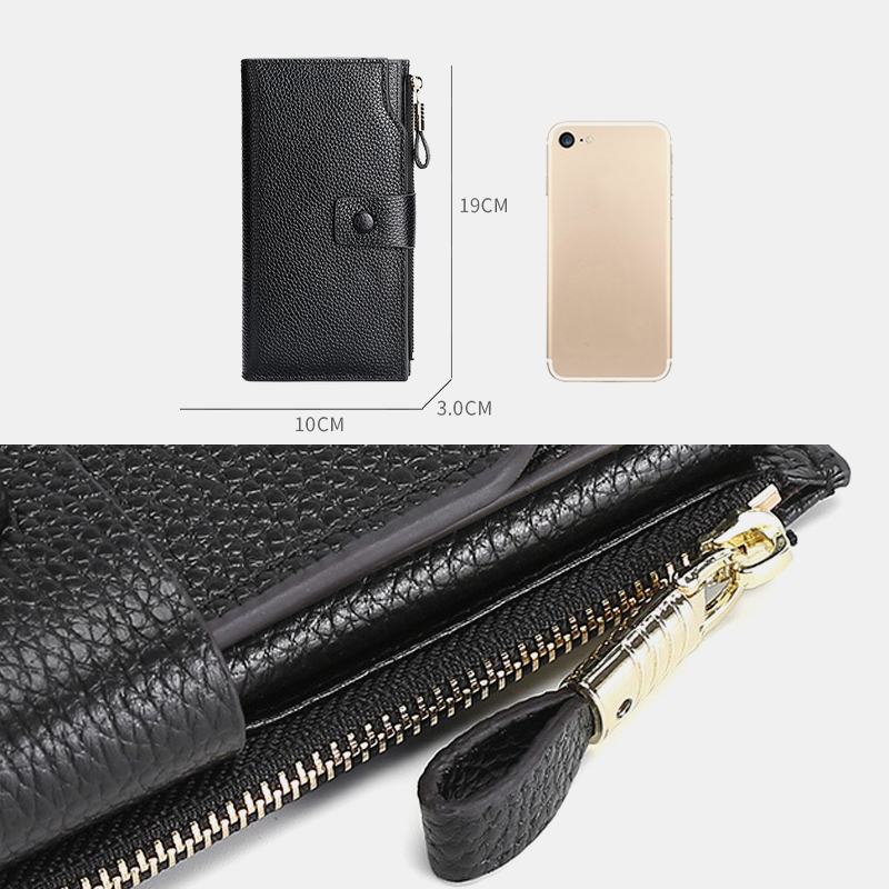 Unisex Prawdziwej Skóry Anti-theft Lychee Wzór 5.8 Cal Phone Bag Sprzęgła Portmonetka Multi-slot Posiadacz Karty Portfel