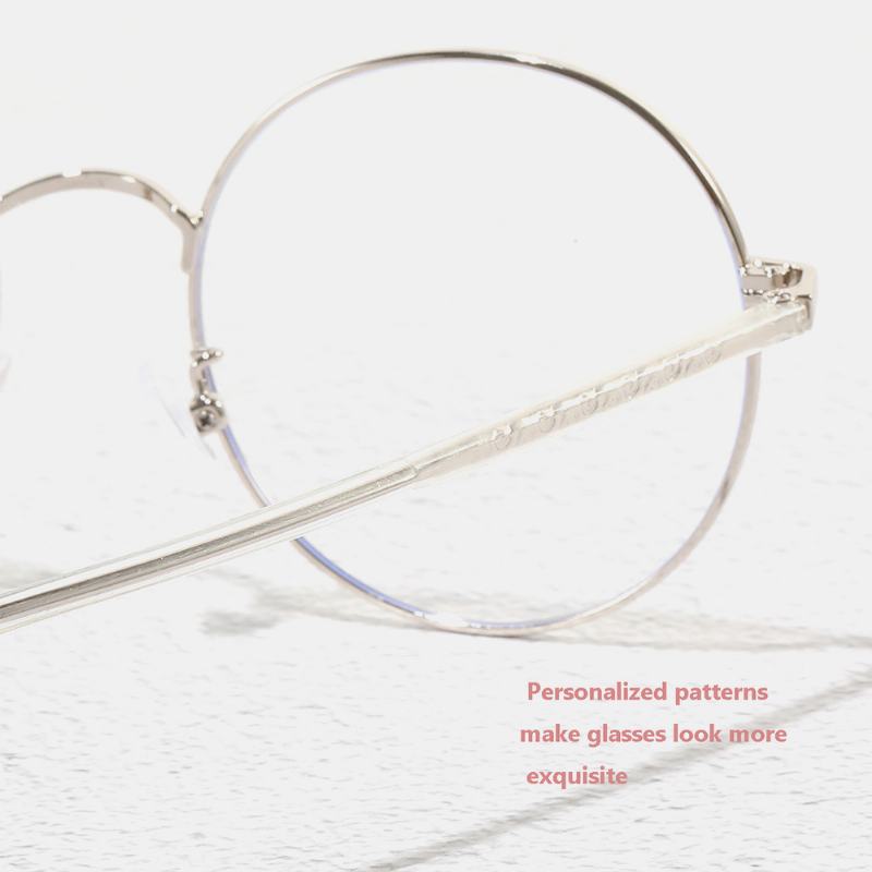 Unisex Prosta Naturalna Okrągła Ramka Anty-niebieskie Okulary Metalowa Rama Żywica Len Płaskie Okulary