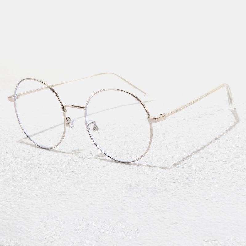 Unisex Prosta Naturalna Okrągła Ramka Anty-niebieskie Okulary Metalowa Rama Żywica Len Płaskie Okulary