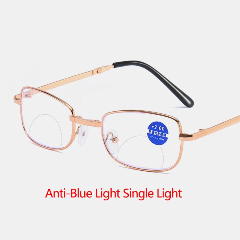 Unisex Przenośne Okulary Z Pełną Ramką Podwójne Światło Krótkowzroczność Okulary Nadwzroczności Składane Anty-niebieskie Okulary Do CZytania Ze Skórzanym Pudełkiem