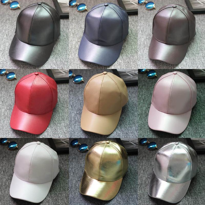 Unisex Pu Leather Solid Color Light Plate Hip-hop Style Curve Brim Visor Baseball Hat