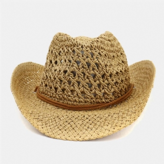 Unisex Ręcznie Robiony Krem Przeciwsłoneczny Travel Beach Sun Hat Kowbojski Kapelusz Panama Hat Słomkowy Kapelusz Z Regulowanym Sznurkiem