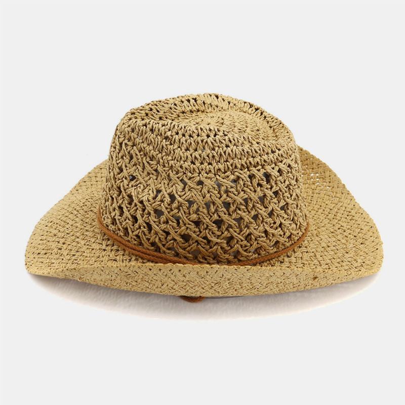 Unisex Ręcznie Robiony Krem Przeciwsłoneczny Travel Beach Sun Hat Kowbojski Kapelusz Panama Hat Słomkowy Kapelusz Z Regulowanym Sznurkiem