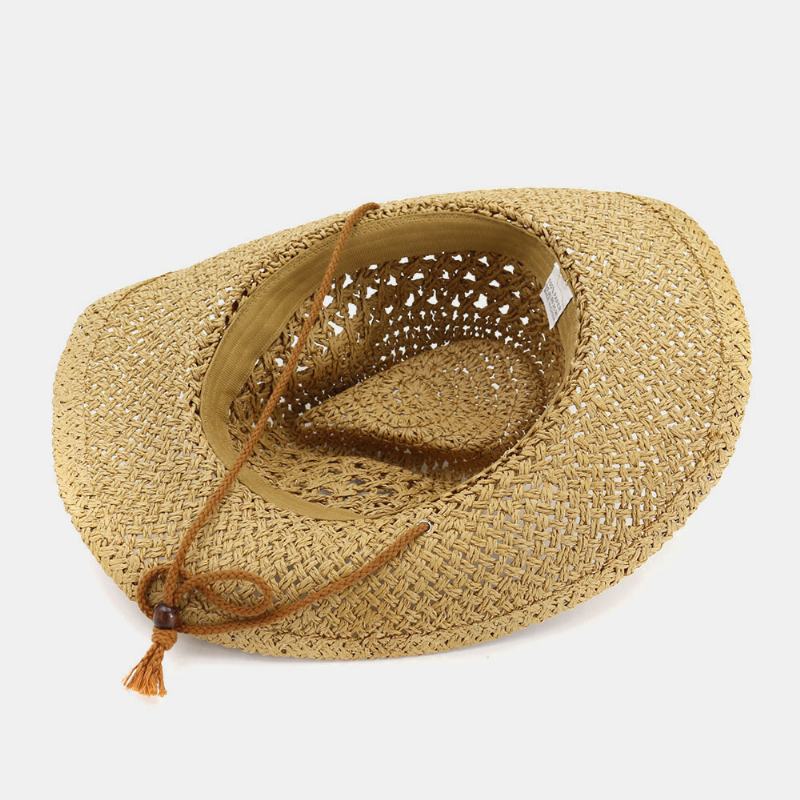 Unisex Ręcznie Robiony Krem Przeciwsłoneczny Travel Beach Sun Hat Kowbojski Kapelusz Panama Hat Słomkowy Kapelusz Z Regulowanym Sznurkiem