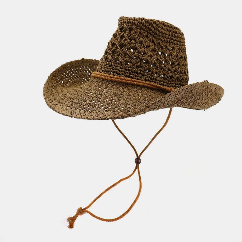 Unisex Ręcznie Robiony Krem Przeciwsłoneczny Travel Beach Sun Hat Kowbojski Kapelusz Panama Hat Słomkowy Kapelusz Z Regulowanym Sznurkiem