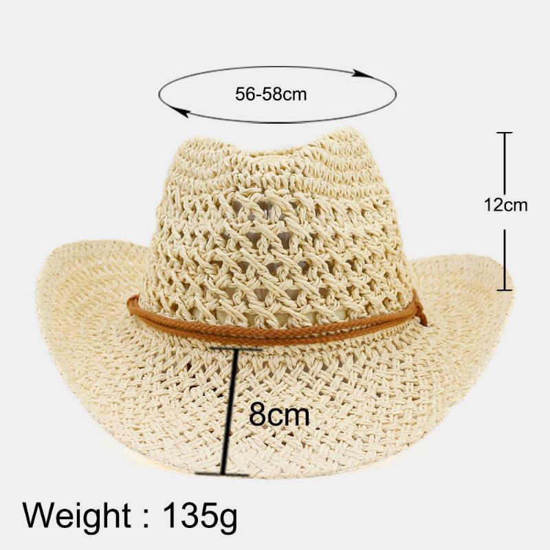 Unisex Ręcznie Robiony Krem Przeciwsłoneczny Travel Beach Sun Hat Kowbojski Kapelusz Panama Hat Słomkowy Kapelusz Z Regulowanym Sznurkiem