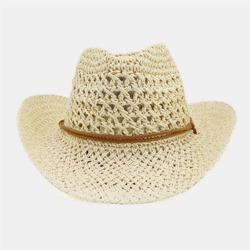 Unisex Ręcznie Robiony Krem Przeciwsłoneczny Travel Beach Sun Hat Kowbojski Kapelusz Panama Hat Słomkowy Kapelusz Z Regulowanym Sznurkiem