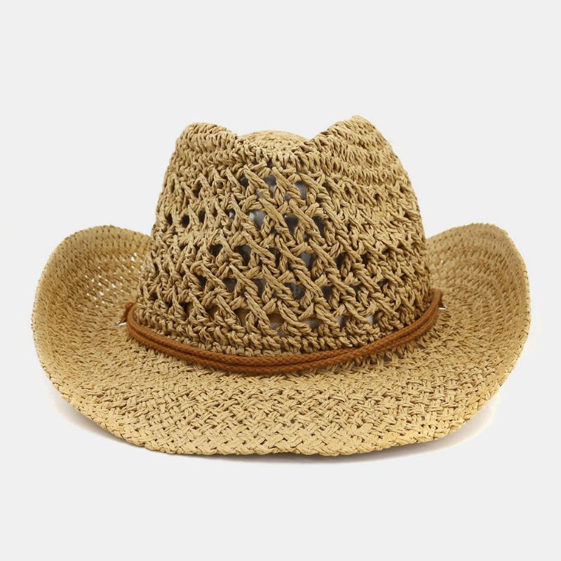 Unisex Ręcznie Robiony Krem Przeciwsłoneczny Travel Beach Sun Hat Kowbojski Kapelusz Panama Hat Słomkowy Kapelusz Z Regulowanym Sznurkiem