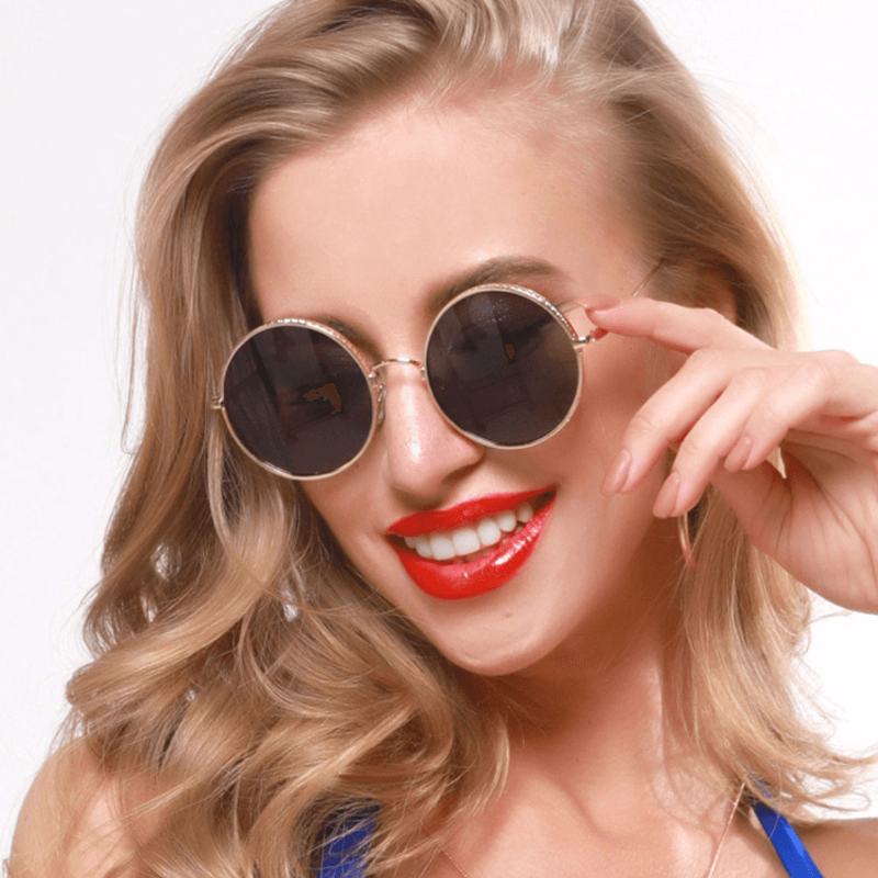 Unisex Retro Metalowy Okrągły Kształt Modne Okulary Przeciwsłoneczne Chroniące Przed Promieniowaniem Uv