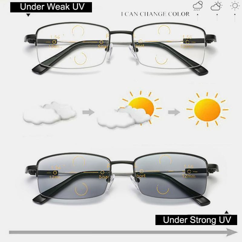 Unisex Składana Pół Rama Anty-niebieskie Światło Podwójnego Zastosowania Inteligentny Zoom Wieloogniskowe Okulary Zmieniające Kolor Okulary Do CZytania Okulary Prezbioptyczne