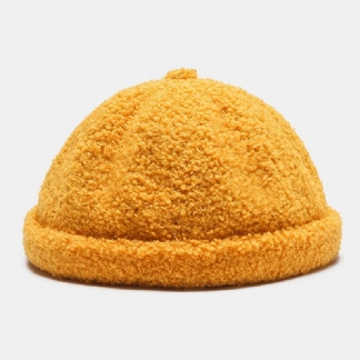 Unisex Solid Color Fleece Warm Landlord Cap Outdoor Casual Sunshade Brimless Beanie Skull Cap