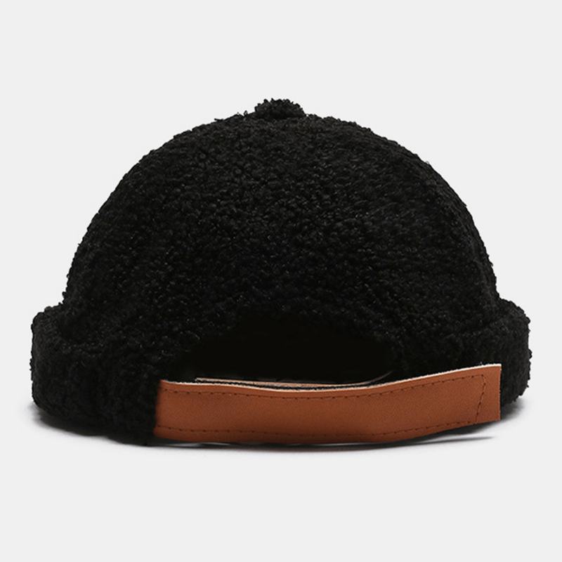 Unisex Solid Color Fleece Warm Landlord Cap Outdoor Casual Sunshade Brimless Beanie Skull Cap