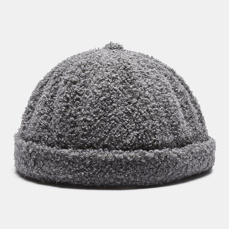 Unisex Solid Color Fleece Warm Landlord Cap Outdoor Casual Sunshade Brimless Beanie Skull Cap