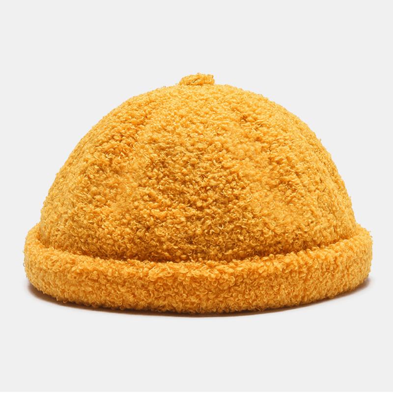 Unisex Solid Color Fleece Warm Landlord Cap Outdoor Casual Sunshade Brimless Beanie Skull Cap