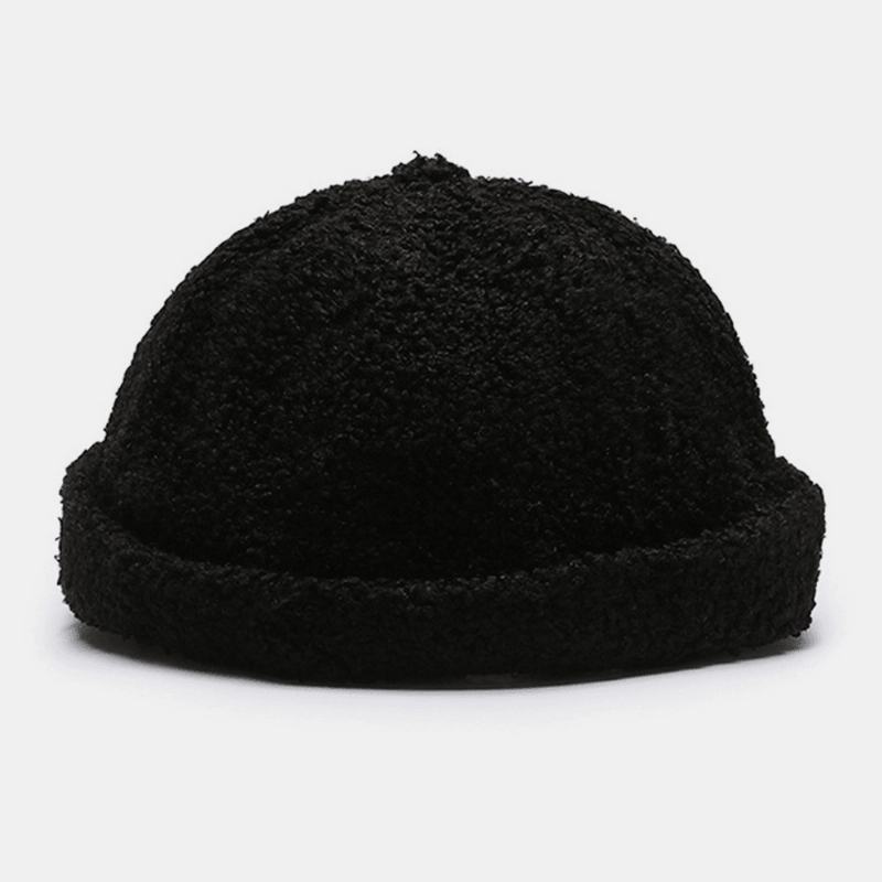 Unisex Solid Color Fleece Warm Landlord Cap Outdoor Casual Sunshade Brimless Beanie Skull Cap