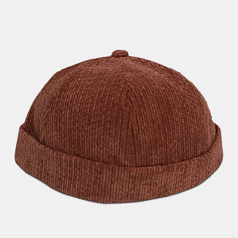 Unisex Solid Color Regulowana Sztruksowa CZapka Z CZaszką Casual Wild Sunshade Brimless Beanie CZapka Landlord