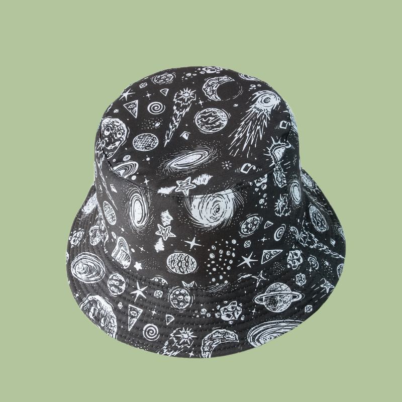 Unisex Starry Sky Bucket Hat Bawełniana Dwustronna CZapka Z Szerokim Rondem Wild Outdoor Sunshade Beach Hat