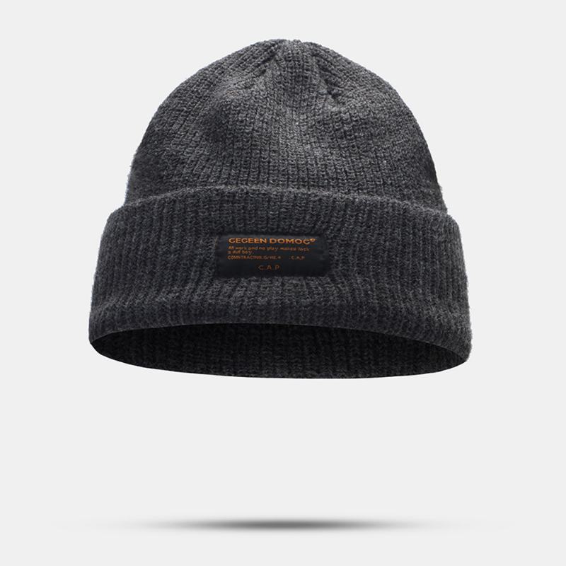 Unisex Wełniana Naszywka Z Napisem CZapka Z Dzianiny Retro Casual Winter Warm Regulowana CZapka Beanie Bez Ronda