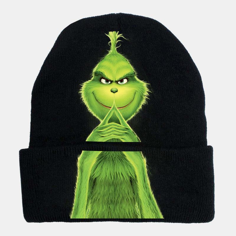 Unisex Wool Warm Windproof Sunvisor Christmas Green Hair Monster Nadruk CZapka Z Dzianiny