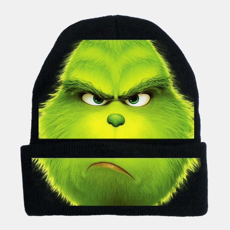 Unisex Wool Warm Windproof Sunvisor Christmas Green Hair Monster Nadruk CZapka Z Dzianiny